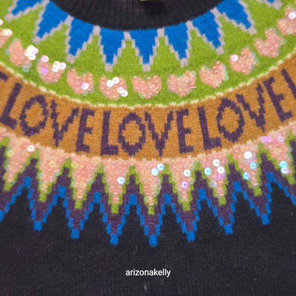 NWT Brooks Brothers LOVE Fair Isle Merino Wool Sweater Sequin Hearts XS - Picture 9 of 14